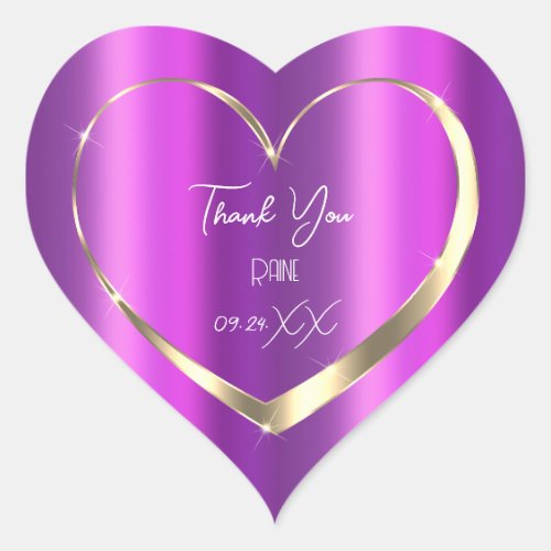 Thank You Favor Purple Gold Heart Bridal Sweet16th Heart Sticker