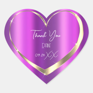Thank You Favor Purple Gold Heart Bridal Sweet16th Sticker
