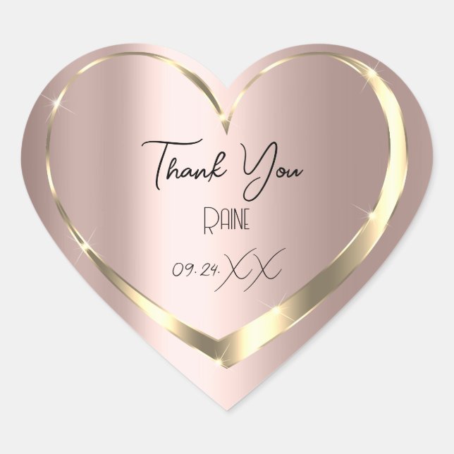 Thank You Favor Rose Gold Heart Bridal Sweet 16th Heart Sticker (Front)