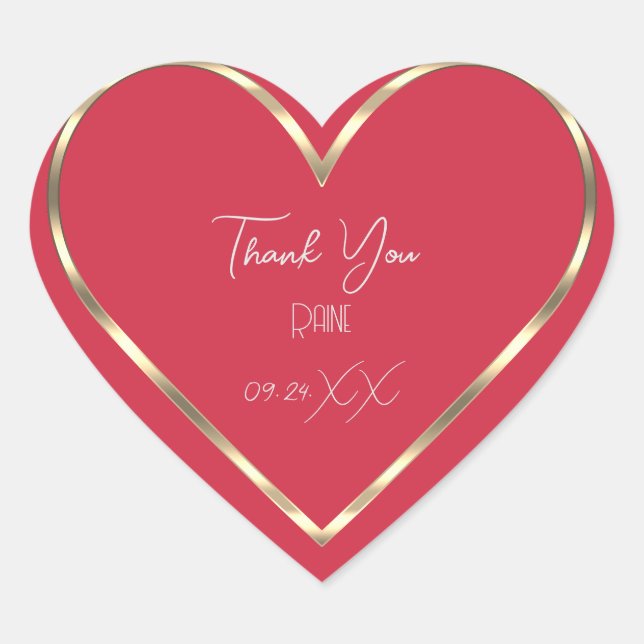 Thank You Favor Rose Golden Heart Bridal Wedding  Heart Sticker (Front)