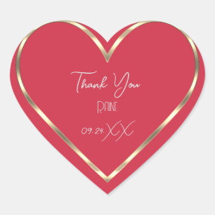 Thank You Favor Rose Golden Heart Bridal Wedding  Sticker