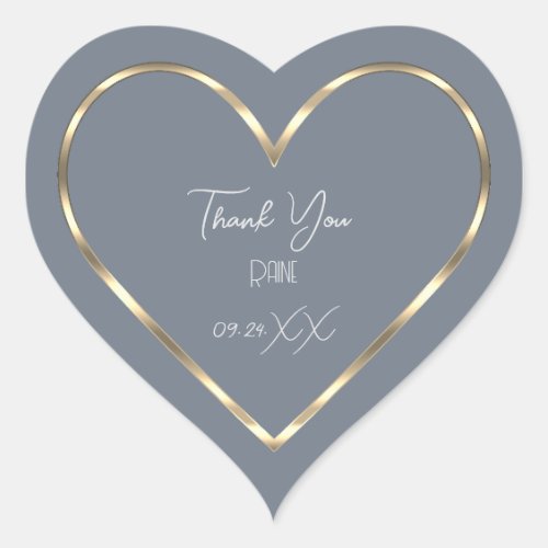 Thank You Favor Smoky Blue Golden Heart Bridal  Heart Sticker