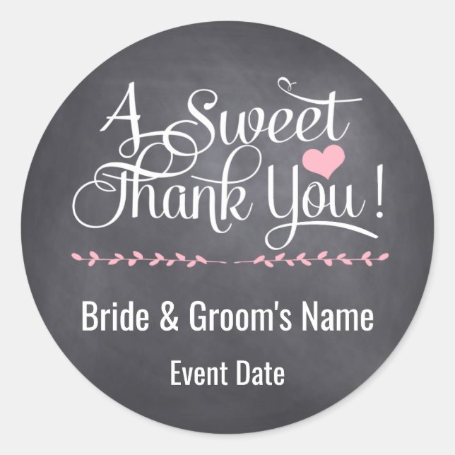 Thank you favor sticker for weddings and showers (Front)