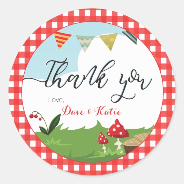 Thank You Favor Sticker | Picnic/BBQ/Woodland (Front)
