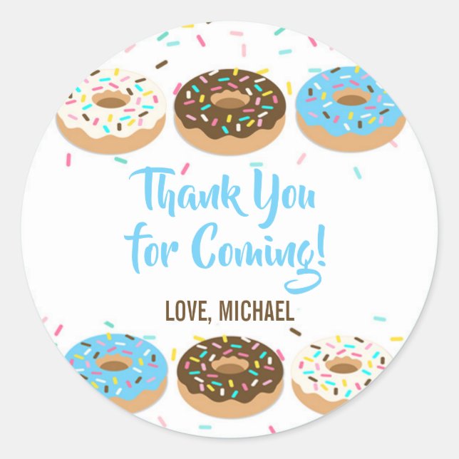 Thank You Favor Stickers Blue Donuts (Front)