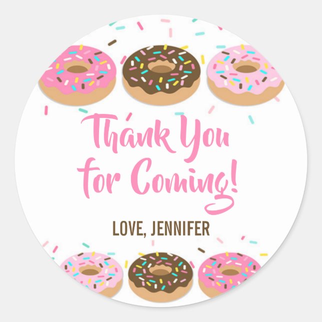 Thank You Favor Stickers Pink Donut Sprinkle (Front)
