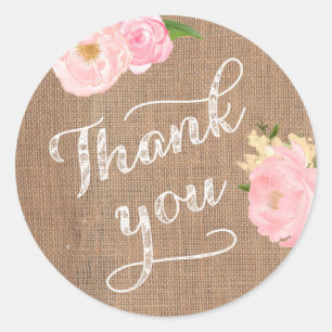 Thank you favor stickers, shabby style burlap classic round sticker