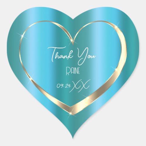 Thank You Favor Water Gold Heart Bridal Sweet 16th Heart Sticker