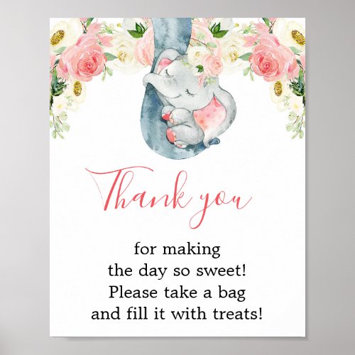 Thank you favors elephant girl baby shower sign
