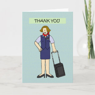 Thank You Female Cabin Crew Cartoon Card