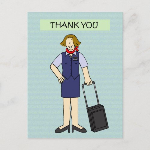 Thank You Female Cabin Crew Cartoon Postcard