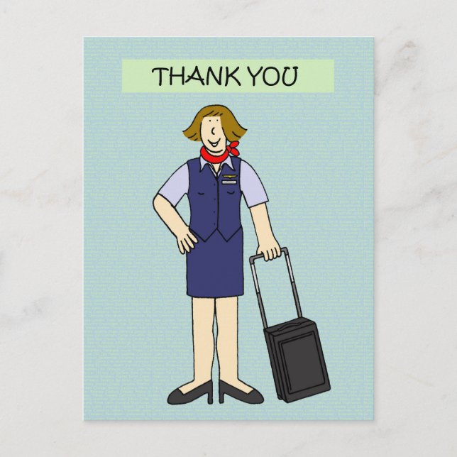 Thank You Female Cabin Crew Cartoon Postcard (Front)
