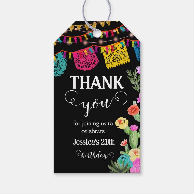 Thank you Fiesta Cactus Mexican Floral Gift Tag (Front)