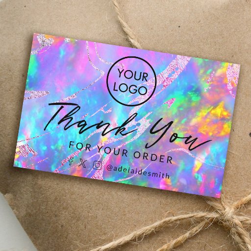 Customizable thank you fire opal background business card