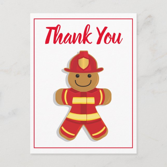 Thank You Firefighter Gingerbread Man Postcard (Front)