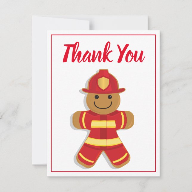 Thank You Firefighter Gingerbread Man Smiling Card (Front)