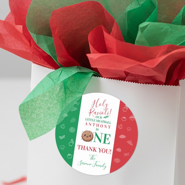Thank You First Birthday Party Meatball Classic Round Sticker (Thank You First Birthday Party Meatball Classic Round Sticker)
