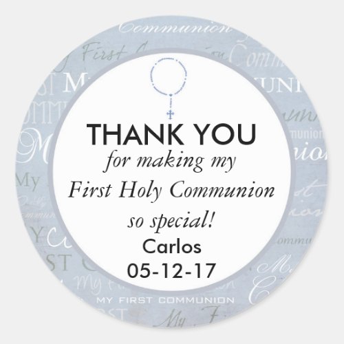Thank you First Holy Communion Boy Classic Round Sticker