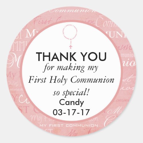 Thank you First Holy Communion Girl Classic Round Sticker