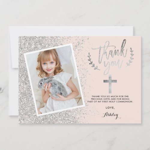 thank you first Silver glitter communion photo