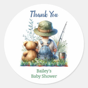 Thank You!  Fishing Themed Baby Shower Classic Round Sticker