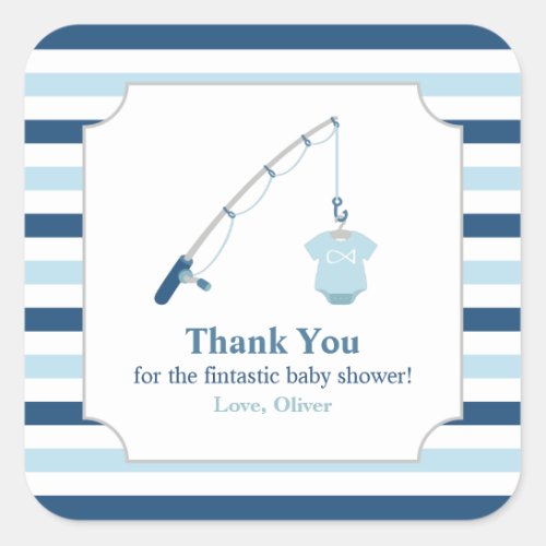 Thank You Fishing Themed Baby Shower Square Sticker