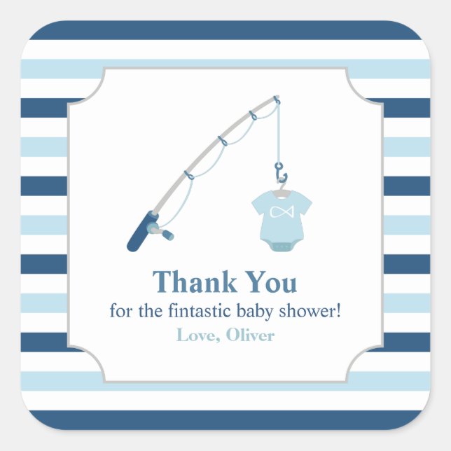 Thank You Fishing Themed Baby Shower Square Sticker (Front)