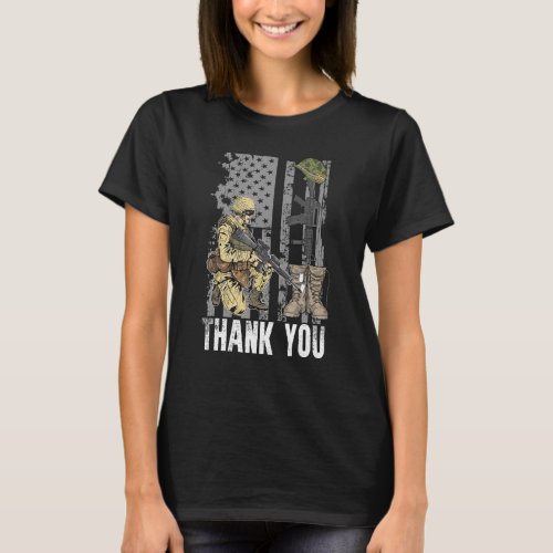 Thank You Flag Military Boots Dog Tags Patriotic A T_Shirt