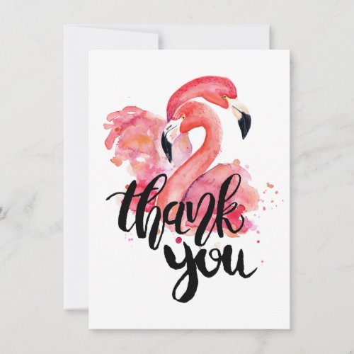 Thank You Flamingos Watercolor Flat Card