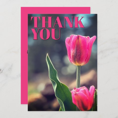 Thank You Flat Card Pink Tulip Photo Custom