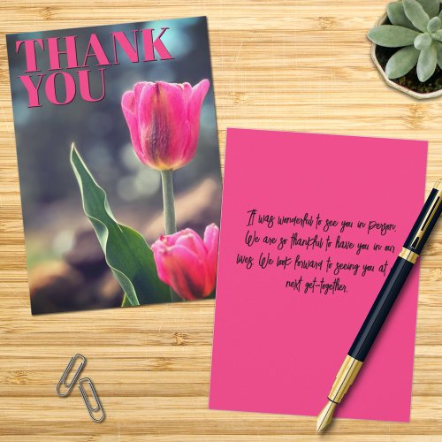 Thank You Flat Card Pink Tulip Photo Custom