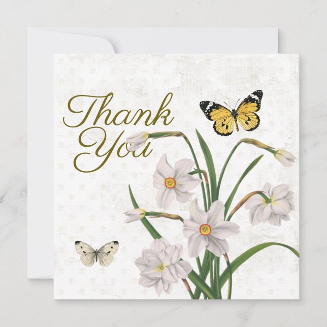 Thank You Fleur de Lis Daffodil Flower Butterfly  Card (Front)