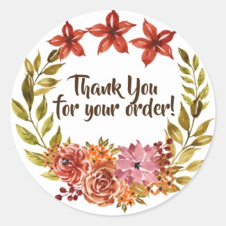 Thank You Floral Autumn Customer  Classic Round Sticker