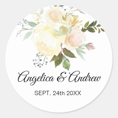 Thank you Floral Blush Pink Ivory Wedding Classic Round Sticker