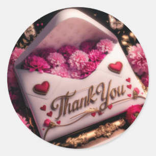 “Thank You” Floral Bouquet Classic Round Sticker
