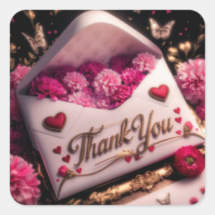 “Thank You” Floral Bouquet Square Sticker