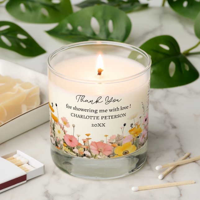 Thank you Floral Bridal Shower Favor Scented Candle (Lit)