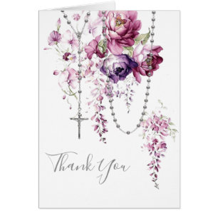 Thank You Floral Catholic Holy Rosary Cards