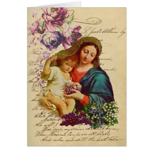 Thank You Floral Catholic Virgin Mary Vintage