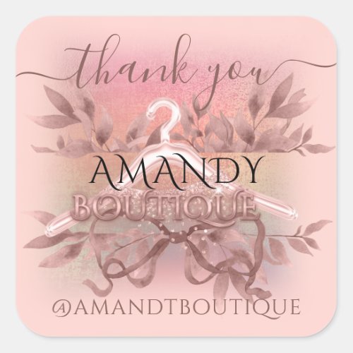 Thank You Floral Cloth Hanger Rose Boutique Square Sticker