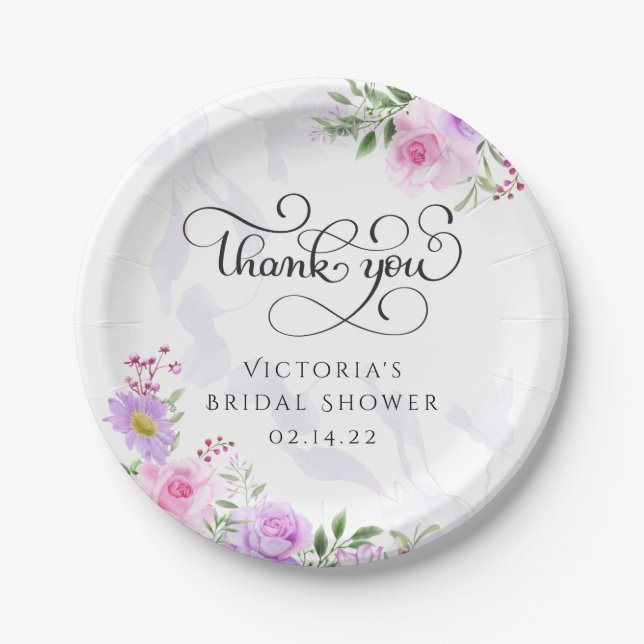 Thank You Floral Elegant Bridal Shower  Paper Plates (Front)