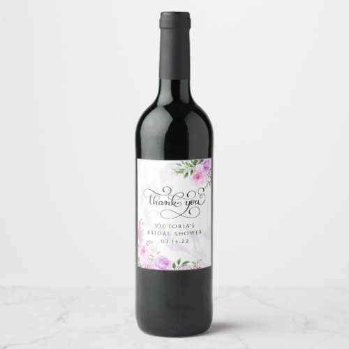 Thank You Floral Elegant Bridal Shower  Wine Label