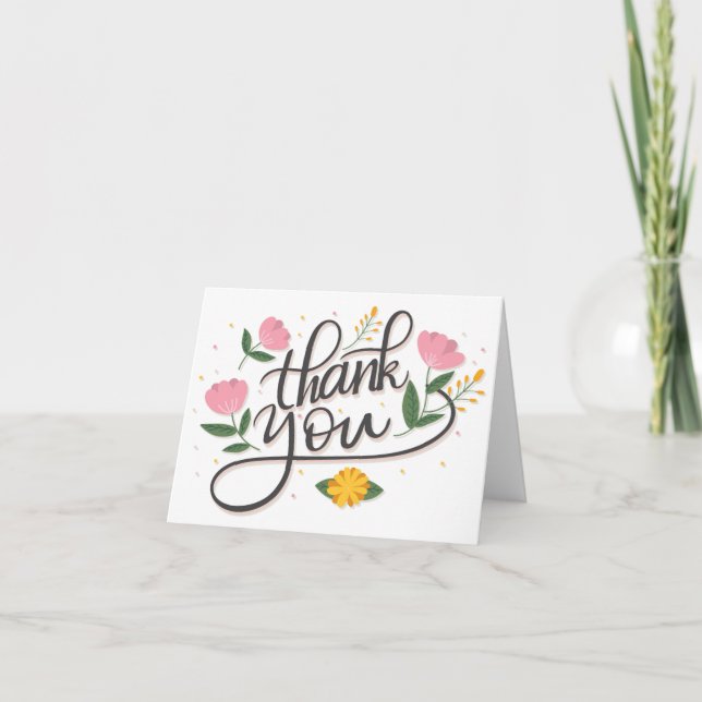Thank You Floral Flower Calligraphy Greeting Card (Front)