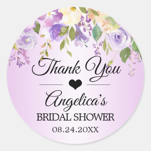 Thank you Floral Lavender Lilac Wedding Bridal Classic Round Sticker