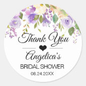 Thank you Floral Lavender Lilac Wedding Bridal Classic Round Sticker (Front)