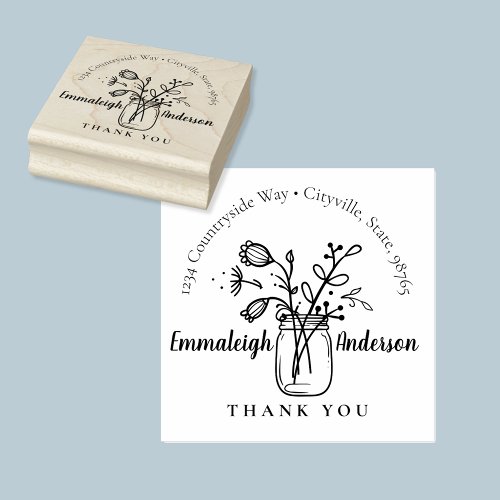 Thank You Floral Mason Jar Small Business Stamp
