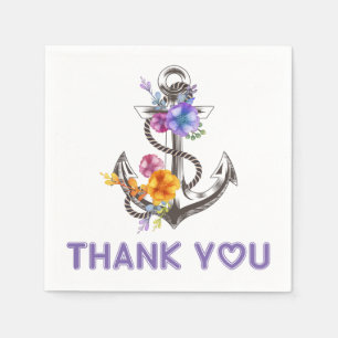 Thank You Floral Nautical Anchor Flower Party Paper Napkins