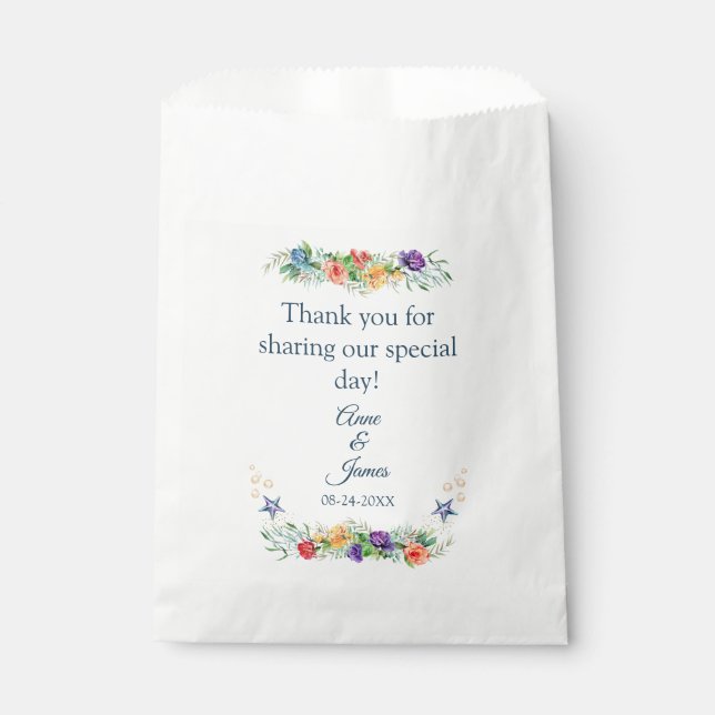 Thank You Floral Ocean Wedding Favor Bag (Front)