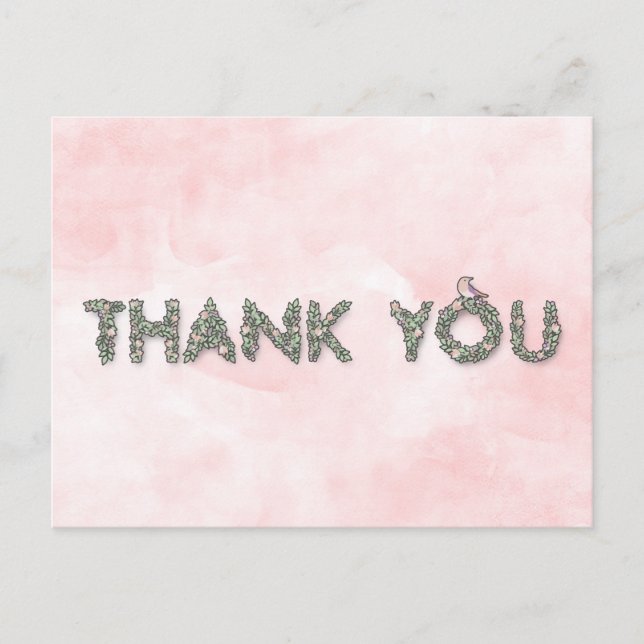 Thank You Floral Outlined Letters Postcard (Front)