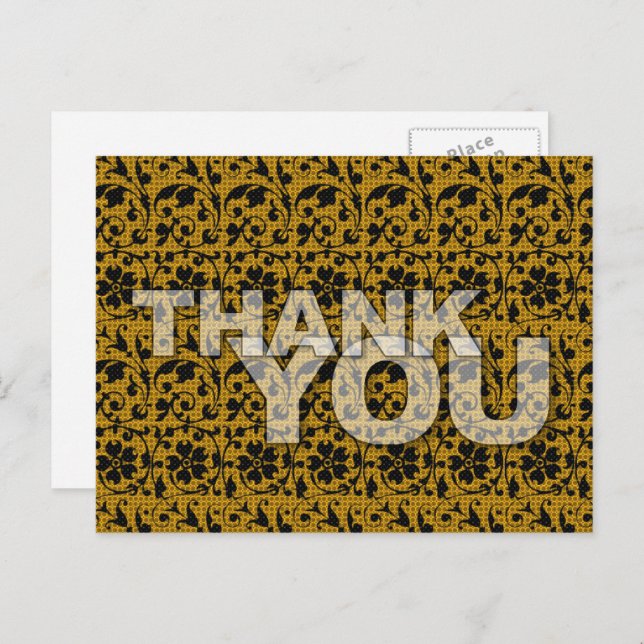 Thank You Floral Pattern Postcard Brown (Front/Back)